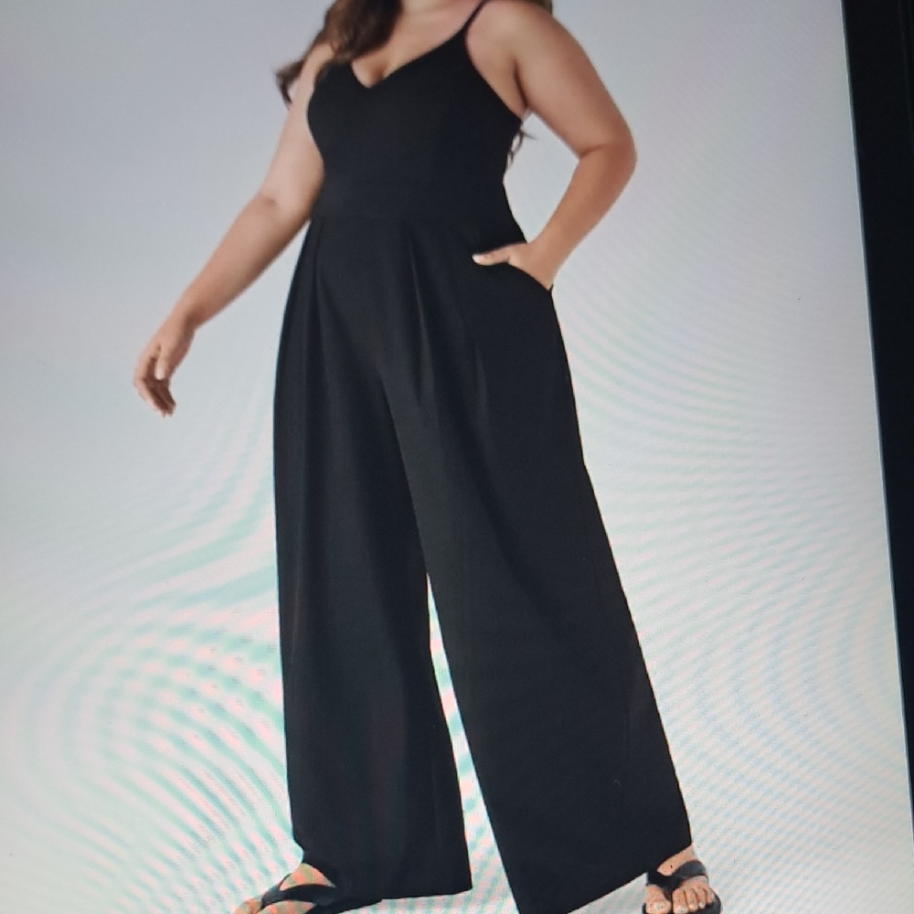 3X    HALARA BACKLESS SIDE INVISIBLE ZIPPER WIDE LEG JUMPSUIT